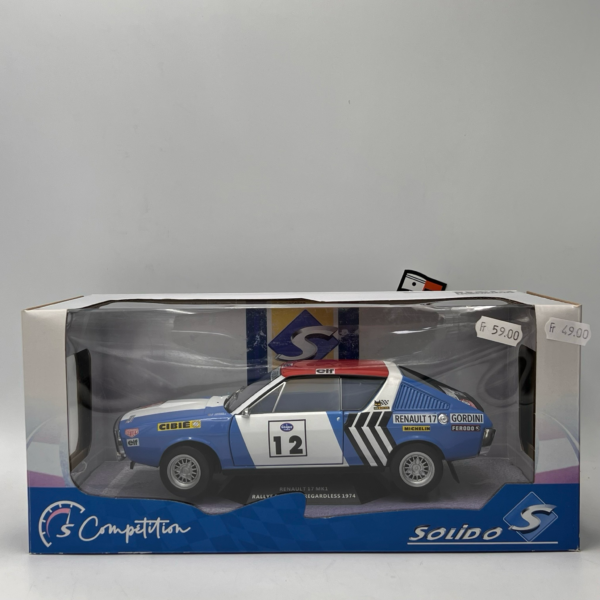 Miniature Renault 17 Gordini USA Rally #12 1974 1/18 Solido vendue en Suisse