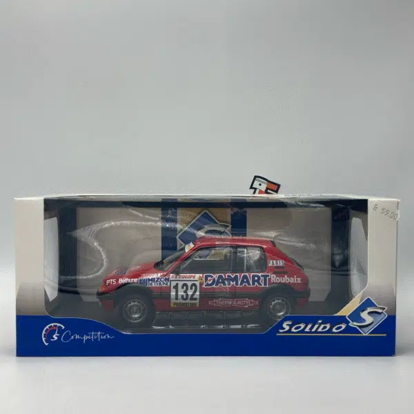 Miniature Peugeot 205 GTi 1.6 Monte-Carlo 1986 #132 Delecour Solido 1/18 vendue en Suisse