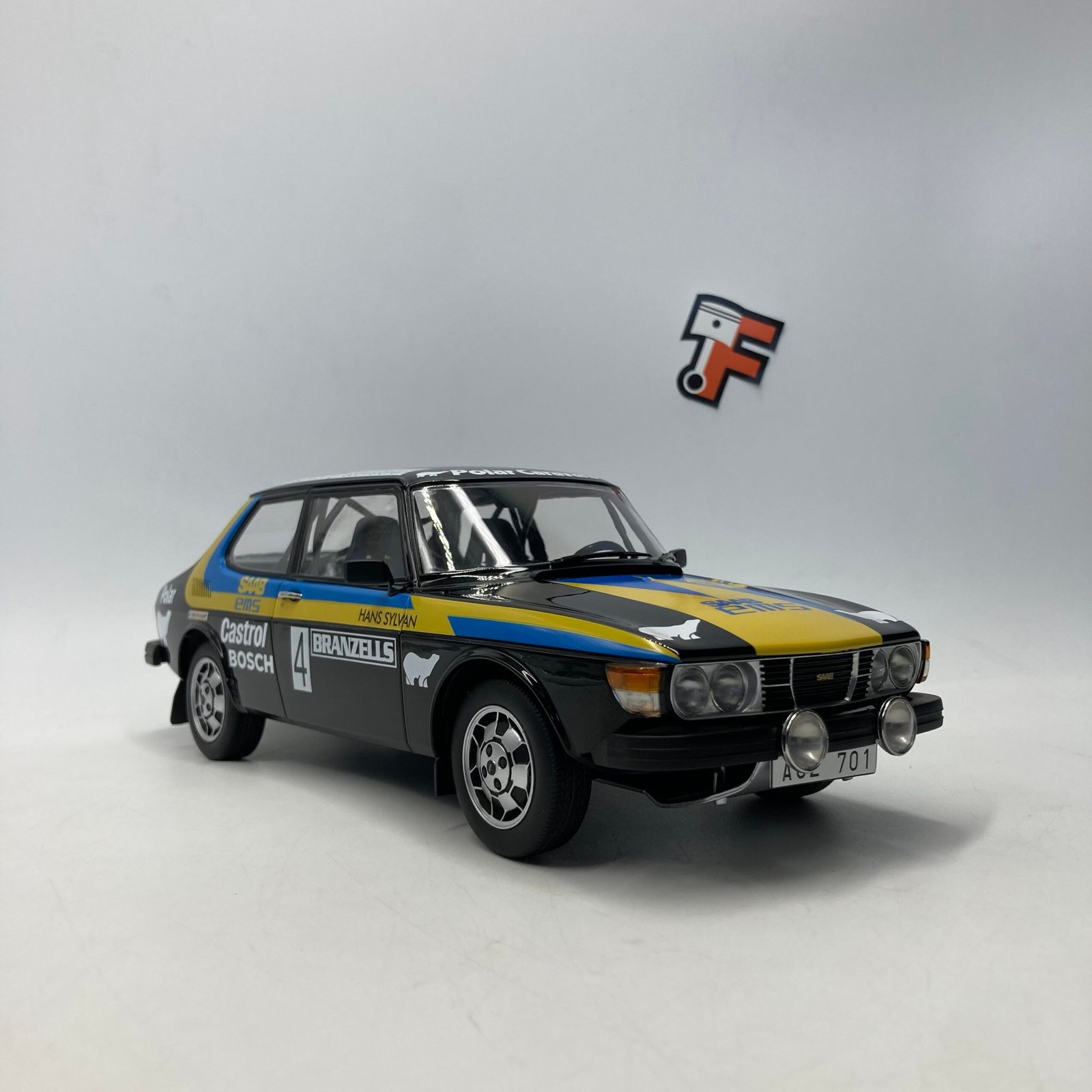 Miniature Saab 99 EMS Rally Sweden 1977 Stig Blomqvist échelle 1/18 vendue en Suisse