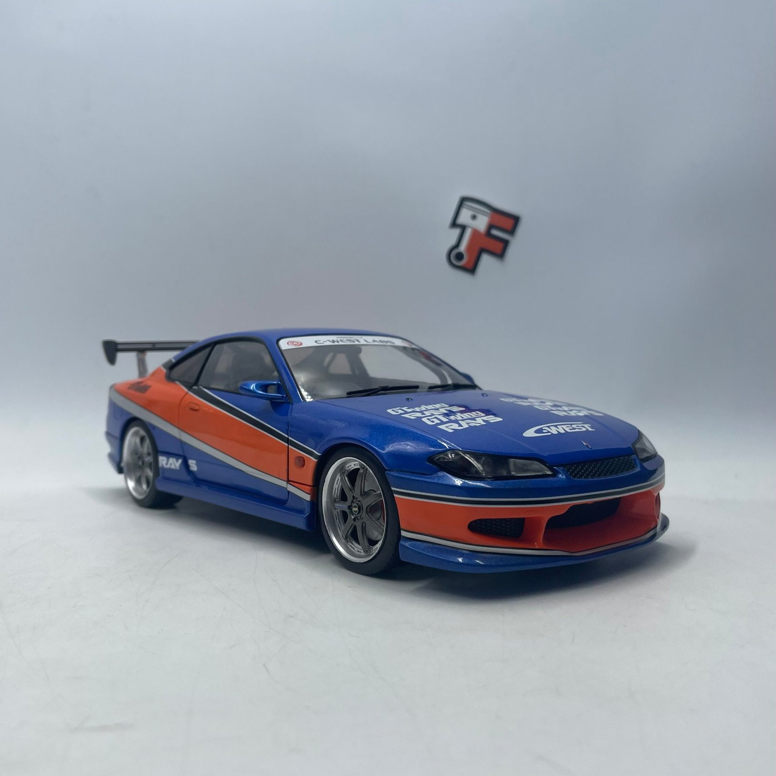 Miniature Nissan Silvia S15 Spec-S Mona Lisa bleu et orange Fast & Furious Tokyo Drift Solido 1/18 vendue en Suisse